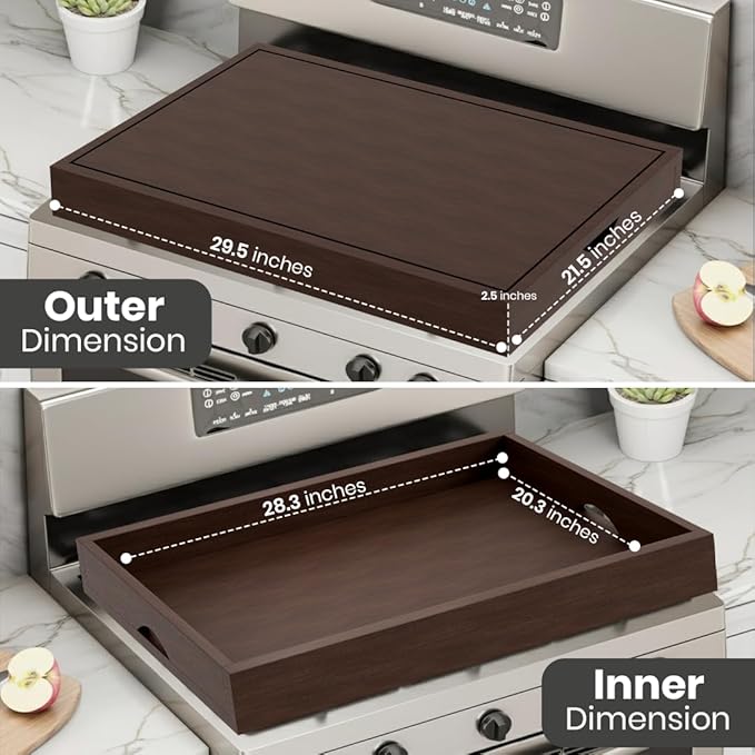 Wood Stove Top Cover Noodle Board for Gas Stove | Wooden Stovetop Cover Cutting Board | Butcher Block Stove Cover with Handles for Electric and Gas Burners | Kitchen Counter Space Saver