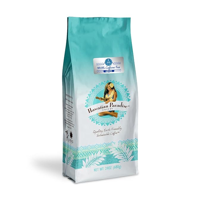 Hawaiian Paradise Coffee Ground - Swiss Water Process Decaf -100% Arabica Coffee from the Finest Beans (Decaf, 99.9% Caffeine Free, 24 Ounces)