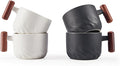 2.5oz Ceramic Espresso Cups with Wooden Handle, Small Coffee Cups Double Shot Espresso Cups Set of 4