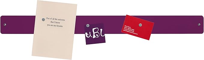 Three by Three Seattle Large Magnetic Strip Bulletin Board (3-Pack) – 28″ × 2.5″ Metal Magnetic Display Board with 12 Neodymium Magnets Each (Plum)