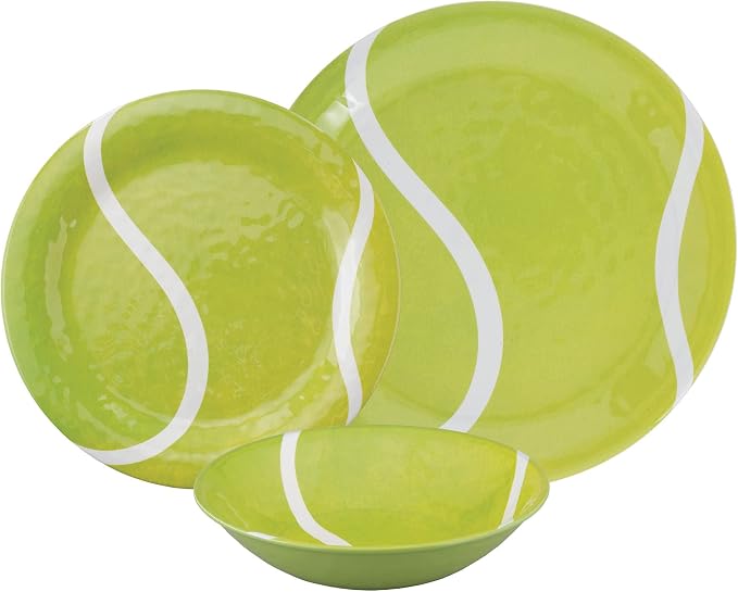 UPware 12 Piece Tennis Melamine Dinnerware Sets, Outdoor Dishes Set, Plates and Bowls Sets, Service for 4, Rreen