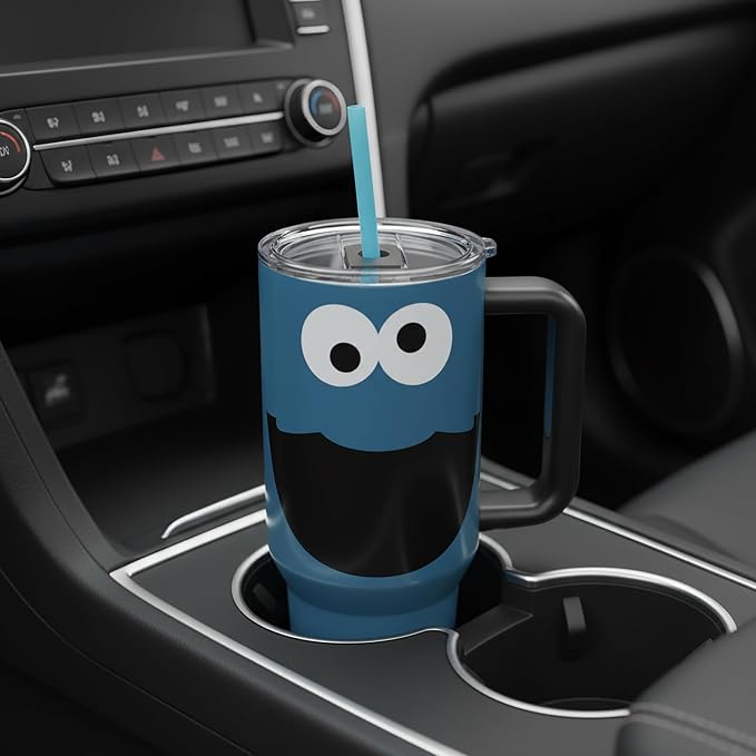 Bioworld Sesame Street Cookie Monster 40 Oz Blue Stainless Steel Tumbler with Handle