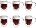 MEWAY 12oz/6 pack Coffee Mugs,Clear Glass Double Wall Cup with handle for Coffee, Tea, Latte, Cappuccino (12 oz，6)