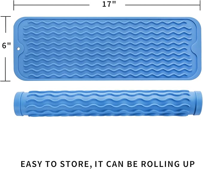 MicoYang Silicone Dish Drying Mat for Multiple Usage,Easy clean,Eco-friendly,Heat-resistant Silicone Mat for Kitchen Counter,Sink,Bar,Bottle,or Cup Lichen Blue M 17 inches x 6 inches