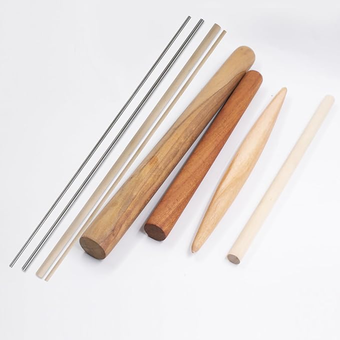 8 PCS Pasta Rolling Pins Set, Multiple Sizes Wood and Stainless Steel Non-Stick Pizza Roller Professional Baking Dough Roller for Pastas, Ramen, Tortilla, Bread, Noodles