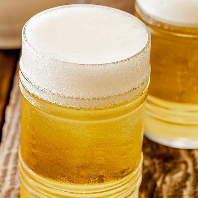 Restaurantware 16 Ounce Beer Glasses Set Of 6 Tin Can Shaped Pint Glasses - Fine-Blown Tempered Wide Rim Dishwasher-Safe Clear Glass Novelty Drinking Glasses For Beers Ales or Cocktails