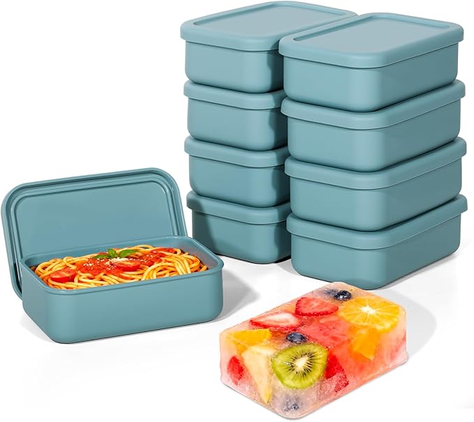 8 Pcs 2 Cup Silicone Freezer Trays With Lid, 23 oz Meal Prep Silicone Molds, Reusable Freezer Storage Containers for Soups, Sauces, Stews, Leftovers (Slate Gray)