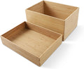 BAMOTTO CRAFTBAMBOO 2-Piece Large Bamboo Storage Box Set - 7.1in High Stackable Deep-Drawer Organizer, Lidless Bin for Kitchen Cutlery Utensils, Home & Office (14.6"x10.2"x7.1"+14.6"x10.2"x3.1")
