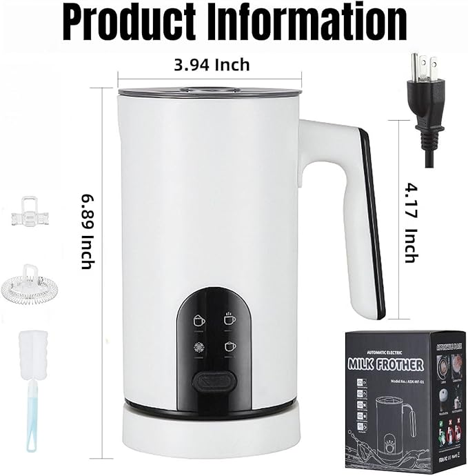 Electric Milk Frother and Steamer, 350ml /0.37QT Automatic Hot and Cold Milk Frother with 4 Modes, Foam Maker for Coffee, Latte, Cappuccino (White)