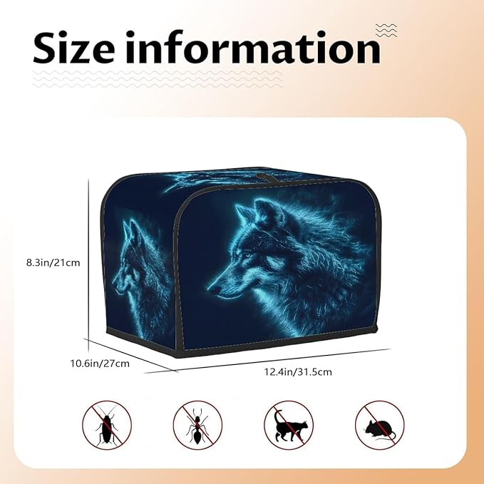 Wolf Animal Blue 4 Slice Toaster Cover Dust And Fingerprint Bread Maker Cover Bakeware Protector Washable Appliance Covers Kitchen Accessories For Home Kitchen Women Gift