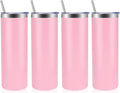 Volhoply 4 Pack Skinny Tumblers with Lid and Straw, 20oz Stainless Steel Straight Tumbler Bulk, Vacuum Insulated Coffee Mug for Home, Office, Travel, DIY (Pink,4 Pack)
