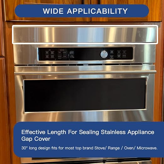 304 Brushed Stainless Steel Sheet Gap Filler, Metal Trim Strip for Wall Oven/Microwave Combo/Range/Cooktop, Self-Adhesive Gap Cover, 30" Long, 1'' Wide, 20Ga Thickness