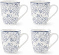 Lorren Home Trends Floral Rose Coffee Mug Set of 4, 12 Oz, Microwave and Dishwasher Safe, Bone China (LIGHT BLUE)