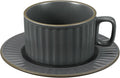 uxcell Handmade Vintage Espresso Cups, 8 oz Coffee Cups and Saucers Ceramic Tea Cup with Handle Dishwasher and Microwave Safe for Latte Cappuccino Milk Office Home Gifts, Gray