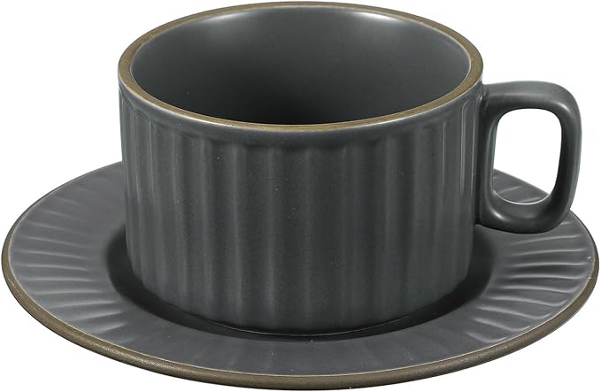 uxcell Handmade Vintage Espresso Cups, 8 oz Coffee Cups and Saucers Ceramic Tea Cup with Handle Dishwasher and Microwave Safe for Latte Cappuccino Milk Office Home Gifts, Gray