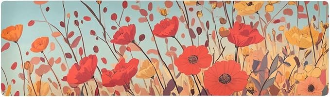 Orange Poppy Flower Turquoise Spring Trivet Table Runner Heat Resistant 230F for Hot Dishes Pots Plates Kitchen Dining Table Protector Decorative 39.37 X 11.8 Inch