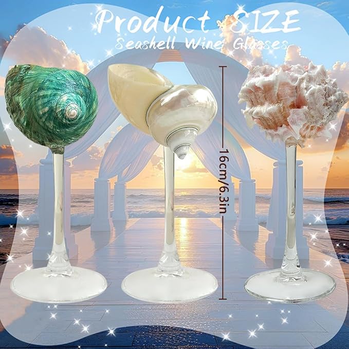 2Pcs Seashell Wine Glasses Wedding Wine Glasses Conch Goblet Martini Cocktail Glass Cup for Birthday Wedding Beach Bridesmaids Anniversary Party(B)