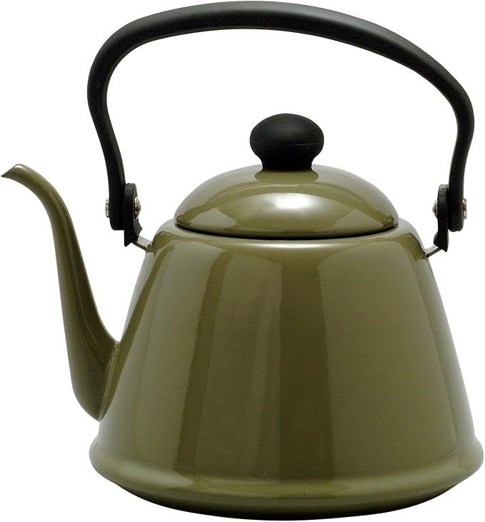 Nodahoro Drip Kettle, 0.6 gal (2 L), Enameled Gas Fire/Induction Compatible, Thin Mouth, Made in Japan, Olive DK-200OL