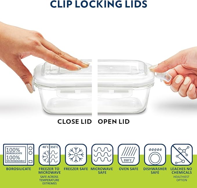 Borosil Blue Universal Glass Lunchbox 320 ml x 2 (+) 240 ml x 2