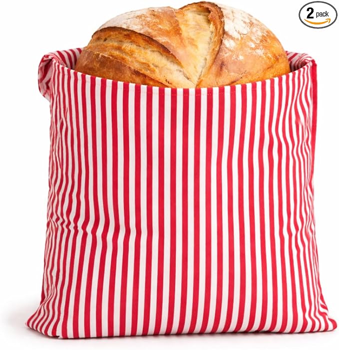 Sourdough Bread Bag – Reusable Beeswax Bread Storage Bags (2 Sizes) for Homemade & Artisan Loaves, Plastic-Free Bread Keeper – Stripey Red (CLASSIC) - While Stocks Last
