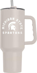 Logo Brands NCAA Michigan State Spartans Sand 40 oz Tumbler with Handle - Stylish Everyday Use Powder Coated-Stainless Steel with Straw- Keeps Cold For Hours