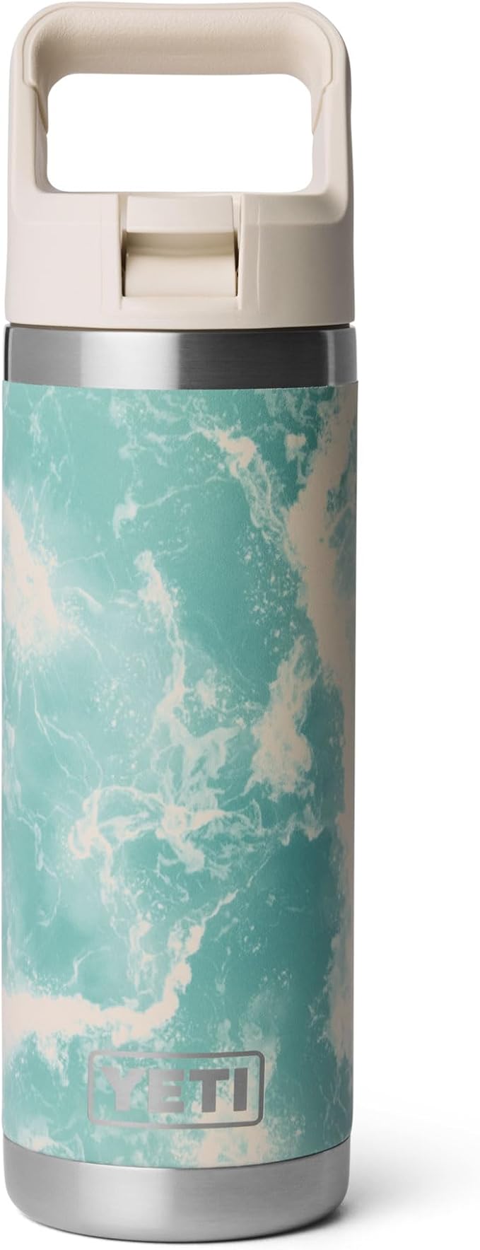 YETI Rambler 18 oz Bottle, Vacuum Insulated, Stainless Steel with Color Matching Straw Cap, Sea View