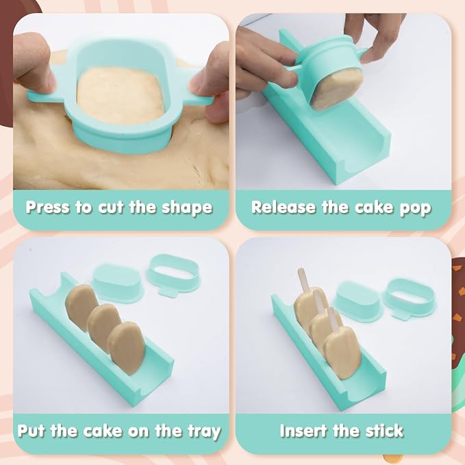3 Inch Cakesicle Cutter and Cake Pop Mold Set with 8.7in Tray, 100 Wooden Sticks & 100 Bags, Silicone Cakesicle Mold for Homemade Cake Pops, Baking, Birthdays and Party Desserts (Turquoise)
