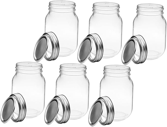 Veemoon 6pcs Jars Airtight Lids Wide Mouth Storage Containers for Fruit Jelly Meal Prep and Preserving Canning Jars for Kitchen Use