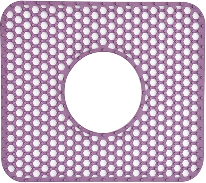 Silicone Sink Protectors for Kitchen - Non-Slip Heat Resistant Grid Mat for Farmhouse Porcelain Stainless Steel, Protects & Cushions Your Sink(Purple 1PCS, 12.4"x10.4" Center Drain)