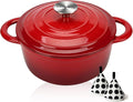 Enameled Cast Iron Dutch Oven, 4.5QT Heavy Duty Cooking Pot with Lid, Oven Safe up to 500° F for Sourdough Bread Baking, Braising, Stew, Family And Friends Best Gifts, Red