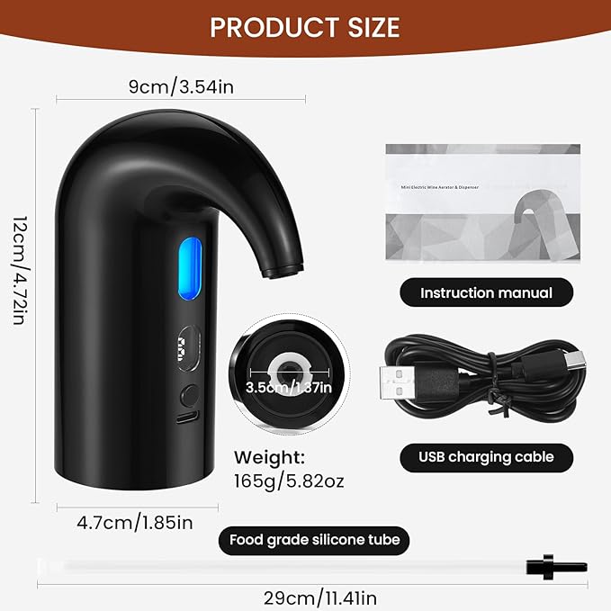 BLUBYEES Electric Wine Aerator, Decanter & Dispenser – USB Rechargeable, Gift for Christmas, Housewarming, Birthday, Wedding, Anniversary, and Retirement, Ideal for Wine Lovers, Men and Women