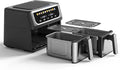 2 Baskets Air Fryer 9.5 QT, 10 in 1 Dual Air Fryers with Ceramic Crisper Plate, 80-450°F Wide Temp, Smart Cooking Mode with Match & Sync Cook, Shake Reminder, Roast, Defrost, Bake, Black
