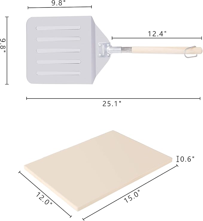Royal Gourmet KSF1507 2 Piece Pizza Stone Set for Grill and Oven, 15 Inch Rectangular Pizza Stone and Pizza Peel, Baking Accessories