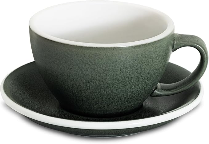 Loveramics Matt Cappuccino Cup, 10 oz Ceramic Latte Art Mug with Saucer, Thick-walled stoneware cup Set, Barista Latte Cup Set for Latte, Cappuccino, Tea - Mineral Colors (Forest, 10OZ)