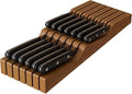 In-Drawer Knife Block Organizer - Bamboo Wood Drawer Knife Organizer-Protecting Knife Organizer Block (Not Included) (Brown, 13 Knives Dock)