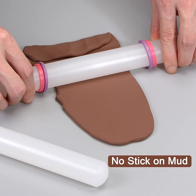 HARFINGTON Fondant Rolling Pin 9 Inch x 0.98 Inch PP Plastic Non-Stick Fondant Roller Dough Roller Kitchen Decorating Tools for Fondant Cookie Pastry Pizza Clay Dough