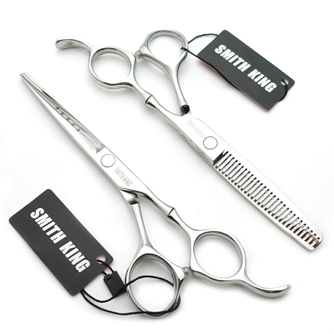 6.0 Inches Hair Cutting Scissors Set with Combs Lether Scissors Case,Hair cutting shears Hair Thinning shears For Personal and Professional (Silver)