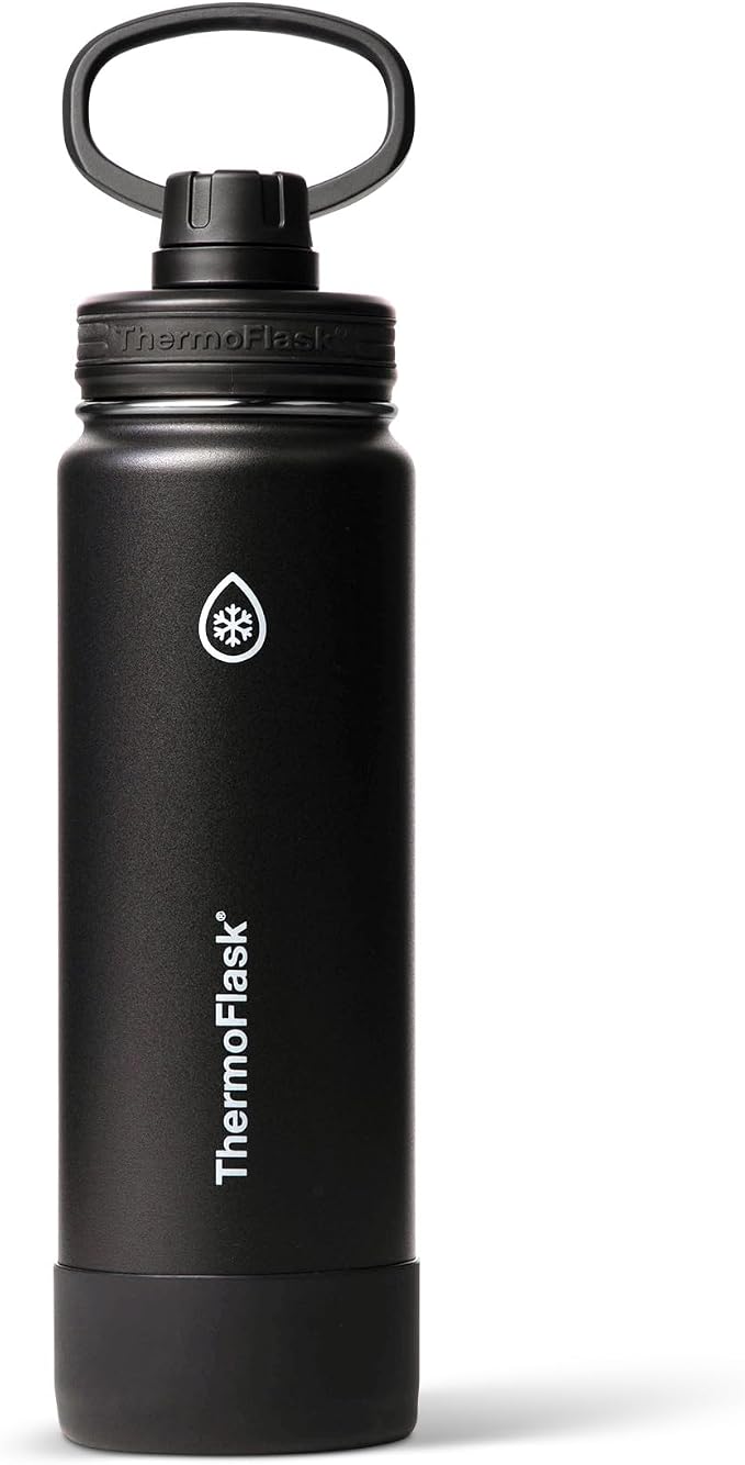 ThermoFlask Insulated Water Bottle with Spout Lid (24 oz, Black) - Leakproof, Stainless Steel Water Bottle for Cold & Hot Drinks, Travel & Daily Hydration