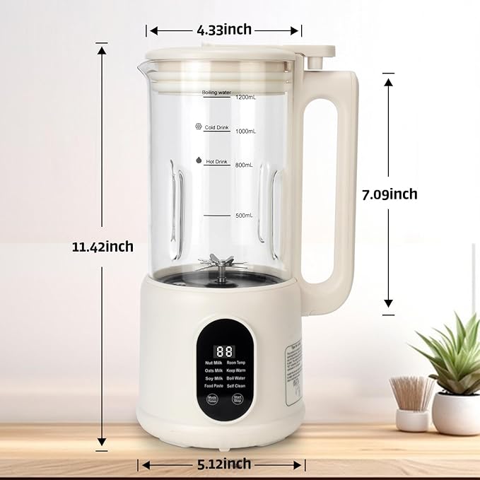 8 in1 Automatic Nut Milk Maker, 40oz Soybean Milk Machine for Homemade Almond, Oat, Soy, Coconut, Plant-Based Milk and Non Dairy Beverages, 12 Hours Timer/Auto-clean/Room Temp/Keep Warm/Boil/Low-Noise