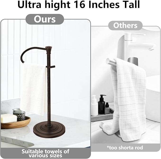 Bronze Bath Hand Towel Holder Stand,Stainless Steel 16 Inch Free Standing Towel Rack,Heavy Weight Towel Bar for Bathroom Vanity Countertop &Kitchen