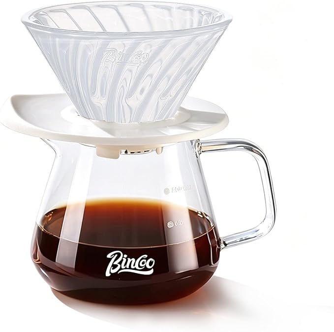 Bincoo Premium Pour Over Coffee Set, 500ML High Borosilicate Glass Coffee Maker, Even Extraction Dripper Holder, 3 Elegant Colors (White)