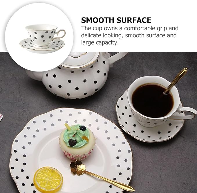Didiseaon Polka Dot Cup and Saucer Set Ceramic Tea Mug with Saucer 5.51 Inch European Style Coffee Cup for Home and Office Afternoon Tea You Deserve to Have One
