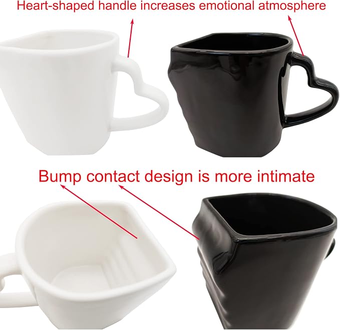 Large Kissing Mugs Set 16oz Kiss Couples Two Coffee Cups with Saucer Love Gifts for Anniversary, Wedding, Valentines, Birthday, Engagement, Lovers Household Tableware White Black Ceramic