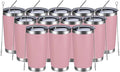 MEWAY 20oz Tumbler 12 Pack Double Wall Vacuum Insulated Travel Mug Bulk, Stainless Steel Tumblers with Lid and Straw, Durable Powder Coated Coffee Cups for Cold & Hot Drinks (Pink, 12)