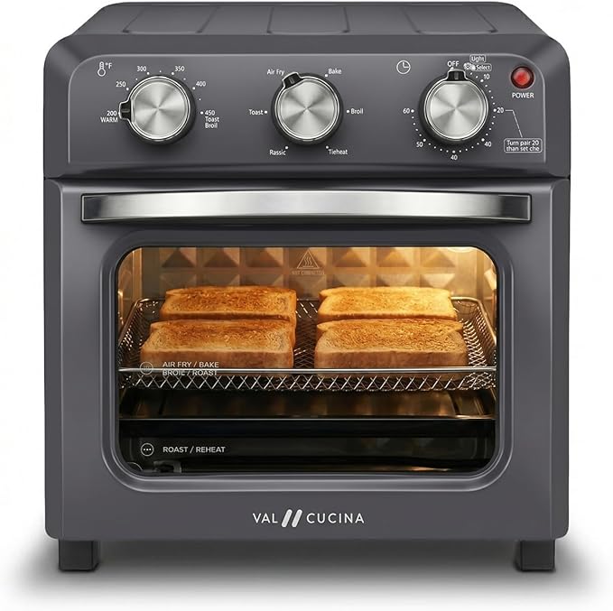 VAL CUCINA 6-in-1 Air Fryer Toaster Oven Combo, Compact 12.7 QT Small Countertop Convection Oven, Fits 9" Pizza & 4 Toast, Hexagon Hybrid Heating, Enamel Baking Pan