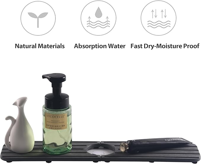 NiuYichee 17inch x 4inch Kitchen Sink Faucet Mat, Water Absorbing Stone Faucet Splash Guard for Bathroom Counter, Quick Drying Diatomite Tray for Kitchen Sink, Dark Gray