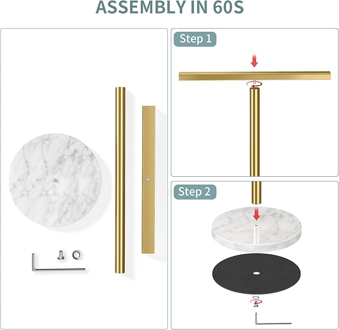 Gypie Gold Hand Towel Holder Stand T-Shape, Countertop Towel Rack for Bathroom Kitchen, Towel Holder Marble Base