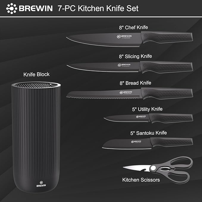 Brewin Knife Set, Kitchen Knife Set, Knives Set for Kitchen, Universal Knife Block, Utility Knife Block Set, New Home Essentials, Apartment Essentials, Dishwasher Safe
