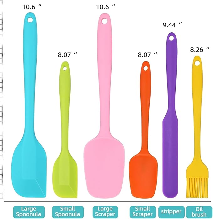Spatulas Set of 6, Food Grade Silicone Spatulas Rubber Heat Resistant, Stainless Steel Core, Kitchen Utensils Nonstick for for Cooking, Baking and Mixing (Black) (colorful)