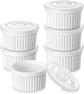 vancasso 8 oz Ramekins with Lid, Porcelain Creme Brulee Souffle Dishes, White Pudding Custard Cups Ramiken for Baking, Dishwasher and Oven Safe, Set of 6